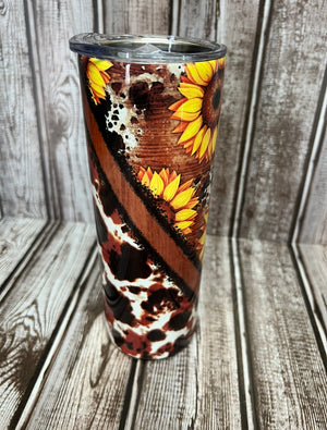 Made to order-Sunflowers with cow print 20oz Tumbler