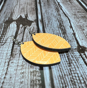 Just over 1 1/2inches fun yellow chevron print leaf sublimation earrings