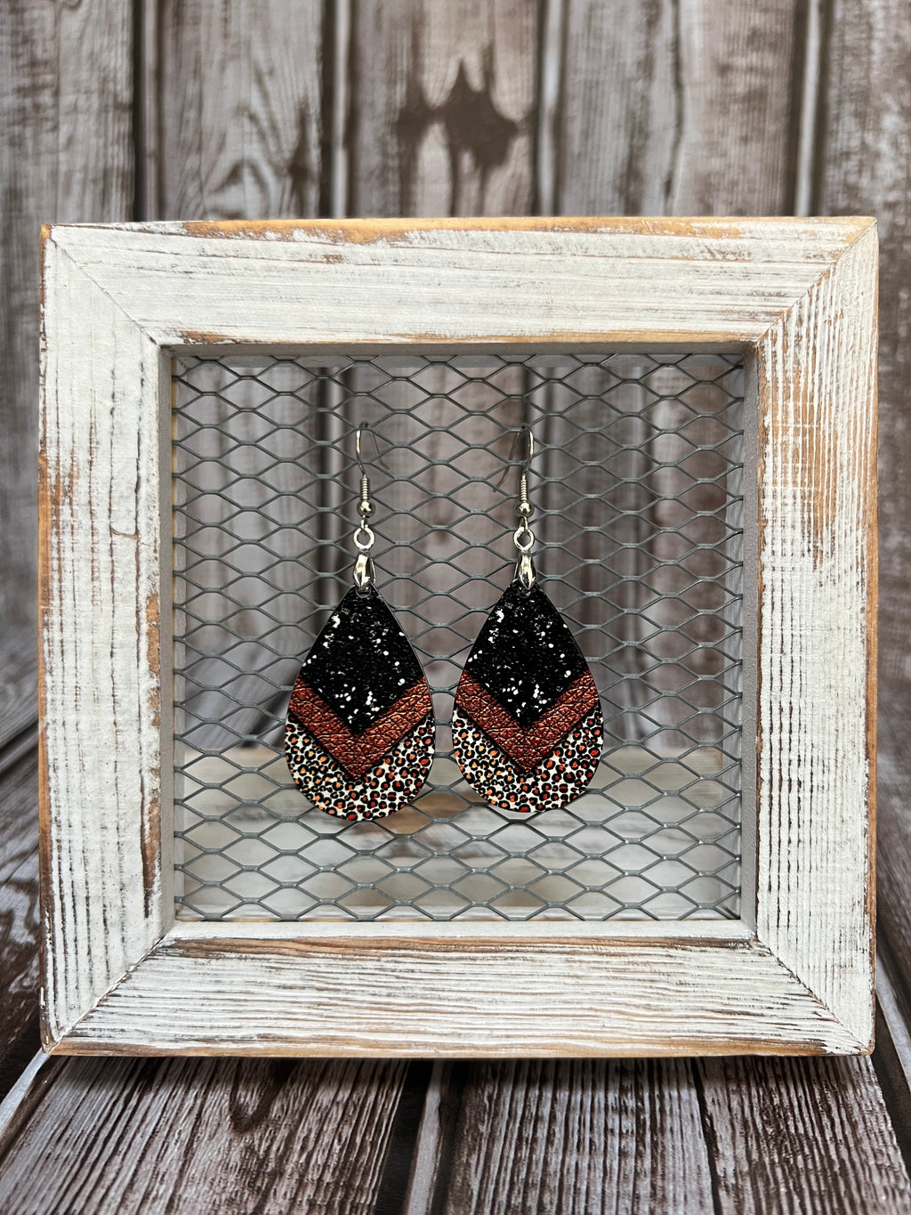 1 1/2inch Teardrop Black / Brown / Leopard Sublimation Earrings