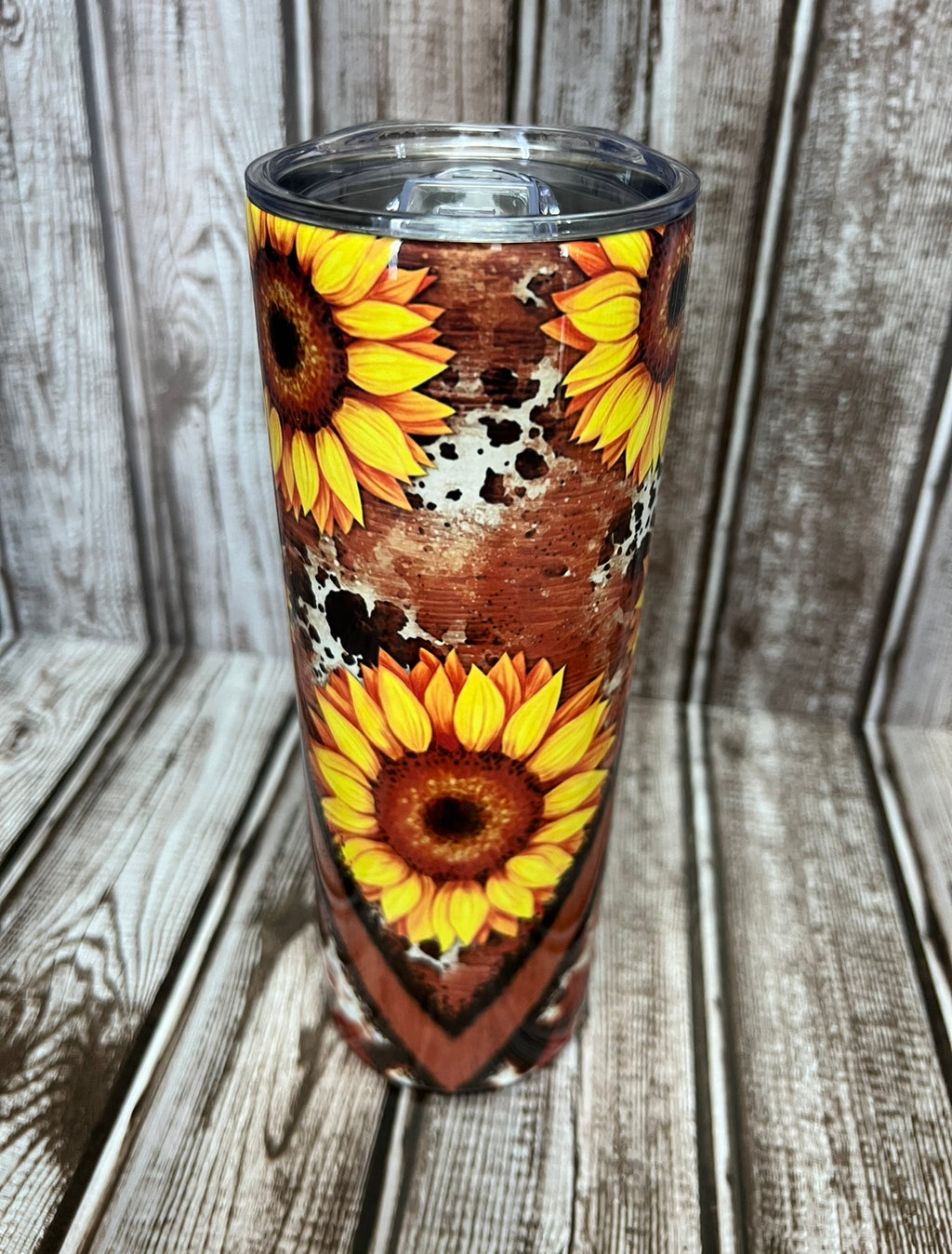 Made to order-Sunflowers with cow print 20oz Tumbler