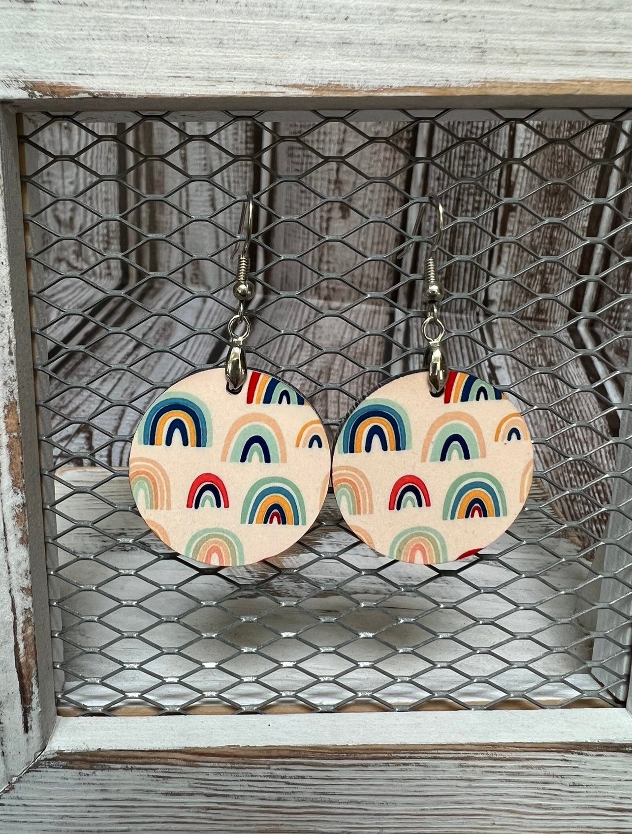 Round Colorful Rainbow Sublimation Earrings