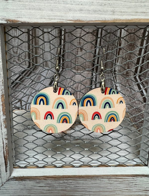 Round Colorful Rainbow Sublimation Earrings