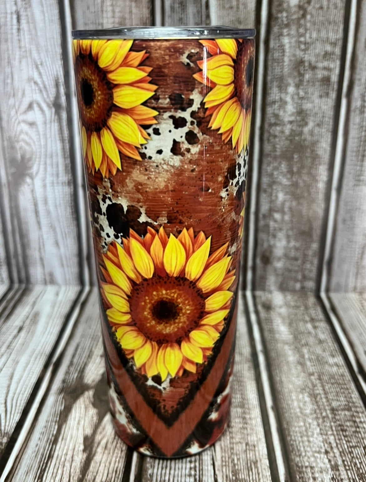Made to order-Sunflowers with cow print 20oz Tumbler