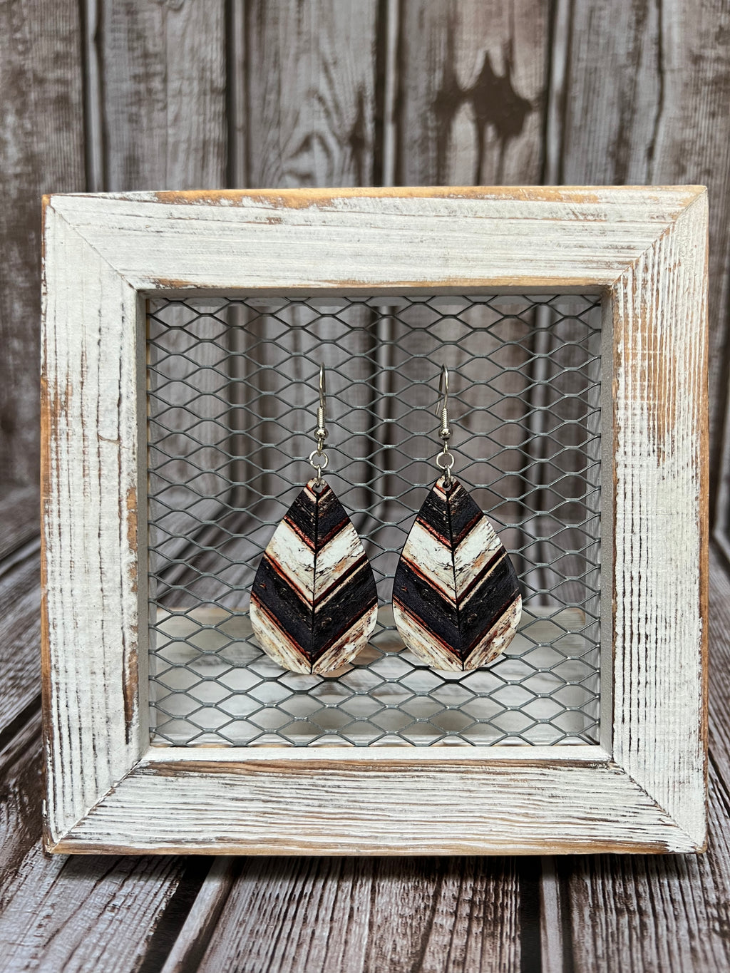 1 1/2 inch Teardrop distressed wood design sublimation eairings