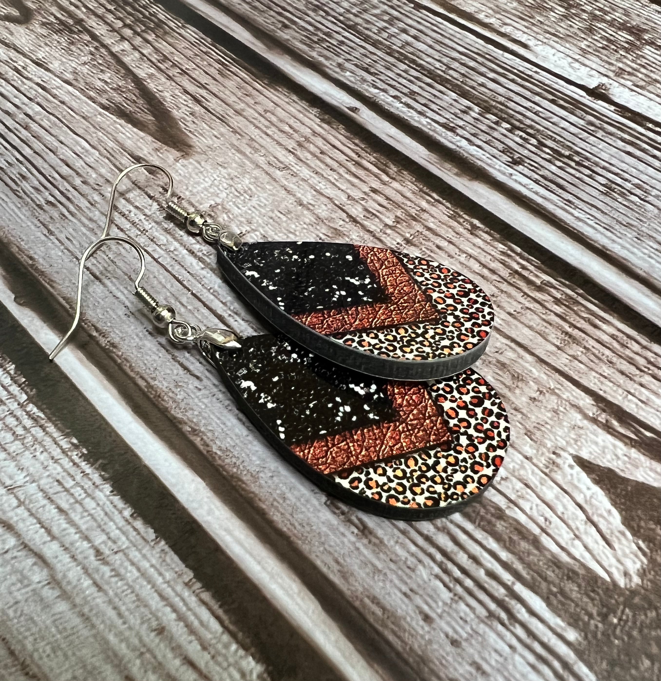 1 1/2inch Teardrop Black / Brown / Leopard Sublimation Earrings