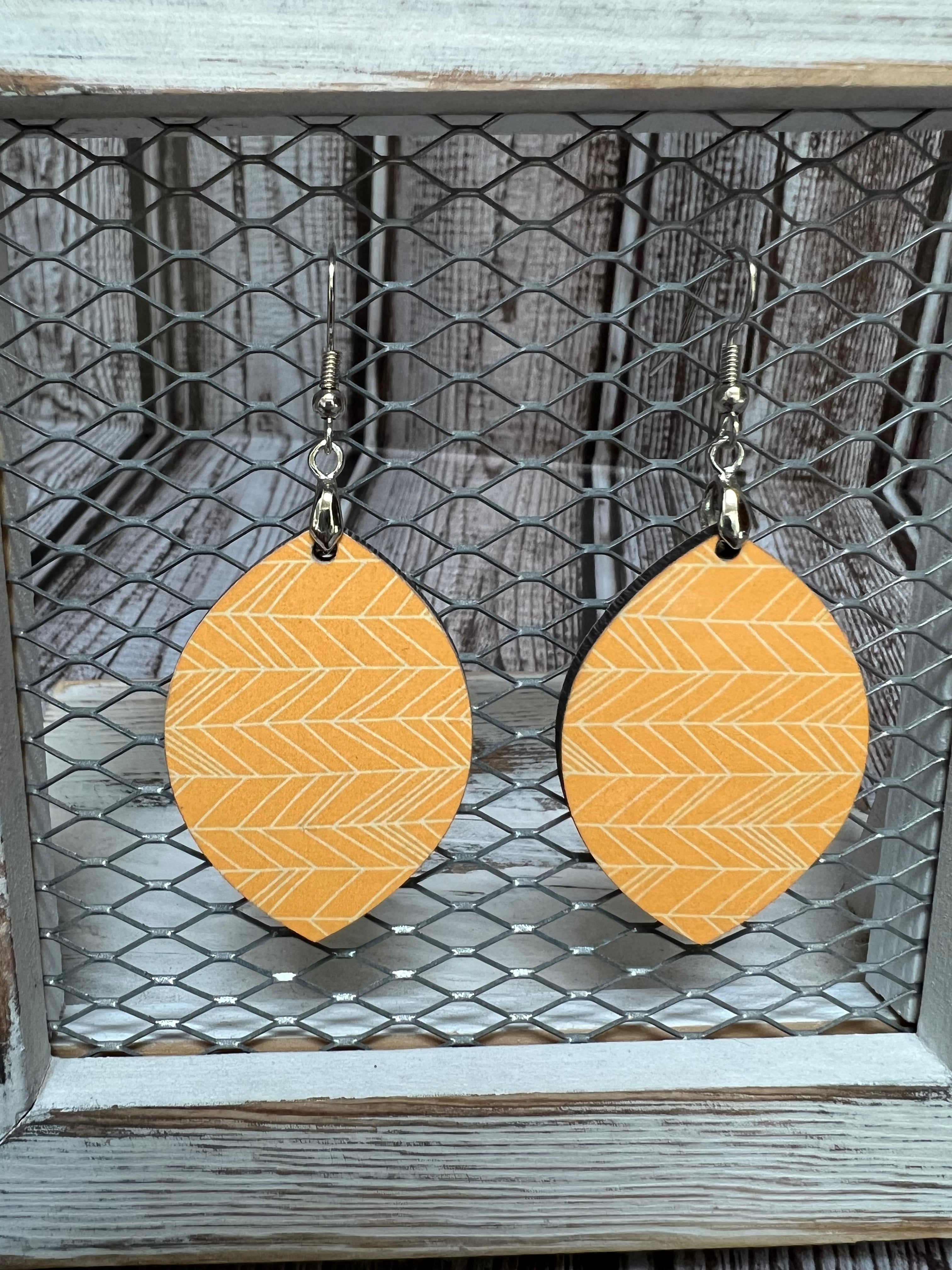 Just over 1 1/2inches fun yellow chevron print leaf sublimation earrings