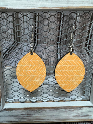 Just over 1 1/2inches fun yellow chevron print leaf sublimation earrings