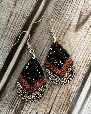 1 1/2inch Teardrop Black / Brown / Leopard Sublimation Earrings