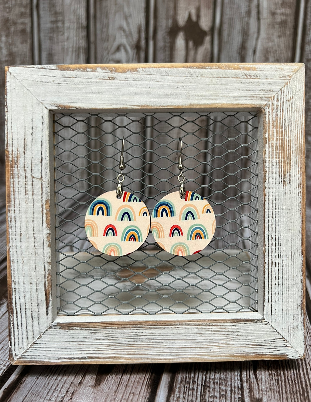 Round Colorful Rainbow Sublimation Earrings