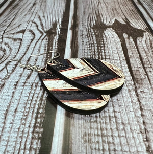 1 1/2 inch Teardrop distressed wood design sublimation eairings