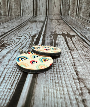 Round Colorful Rainbow Sublimation Earrings