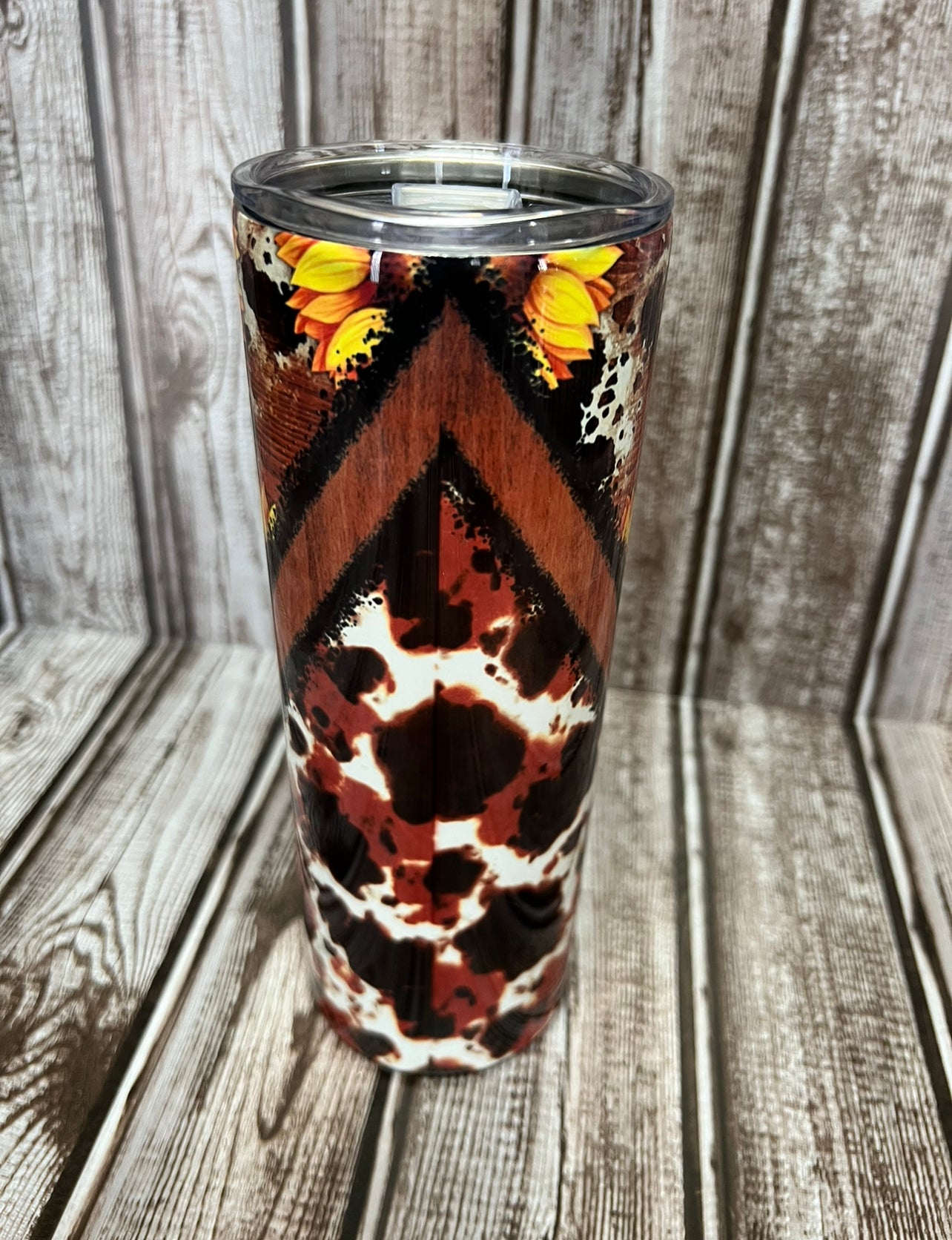 Made to order-Sunflowers with cow print 20oz Tumbler