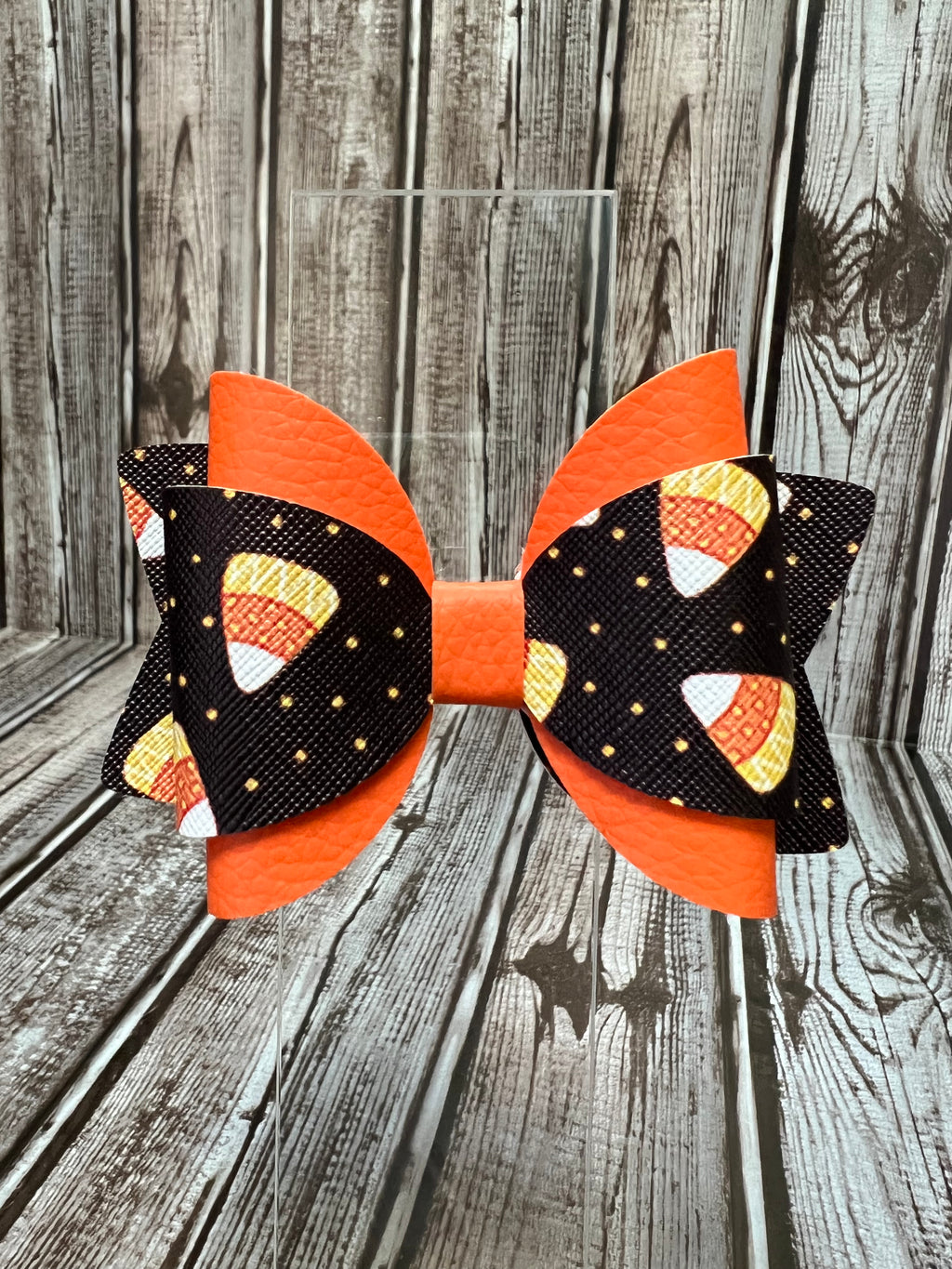 3 1/2inch Candy corn faux leather bow