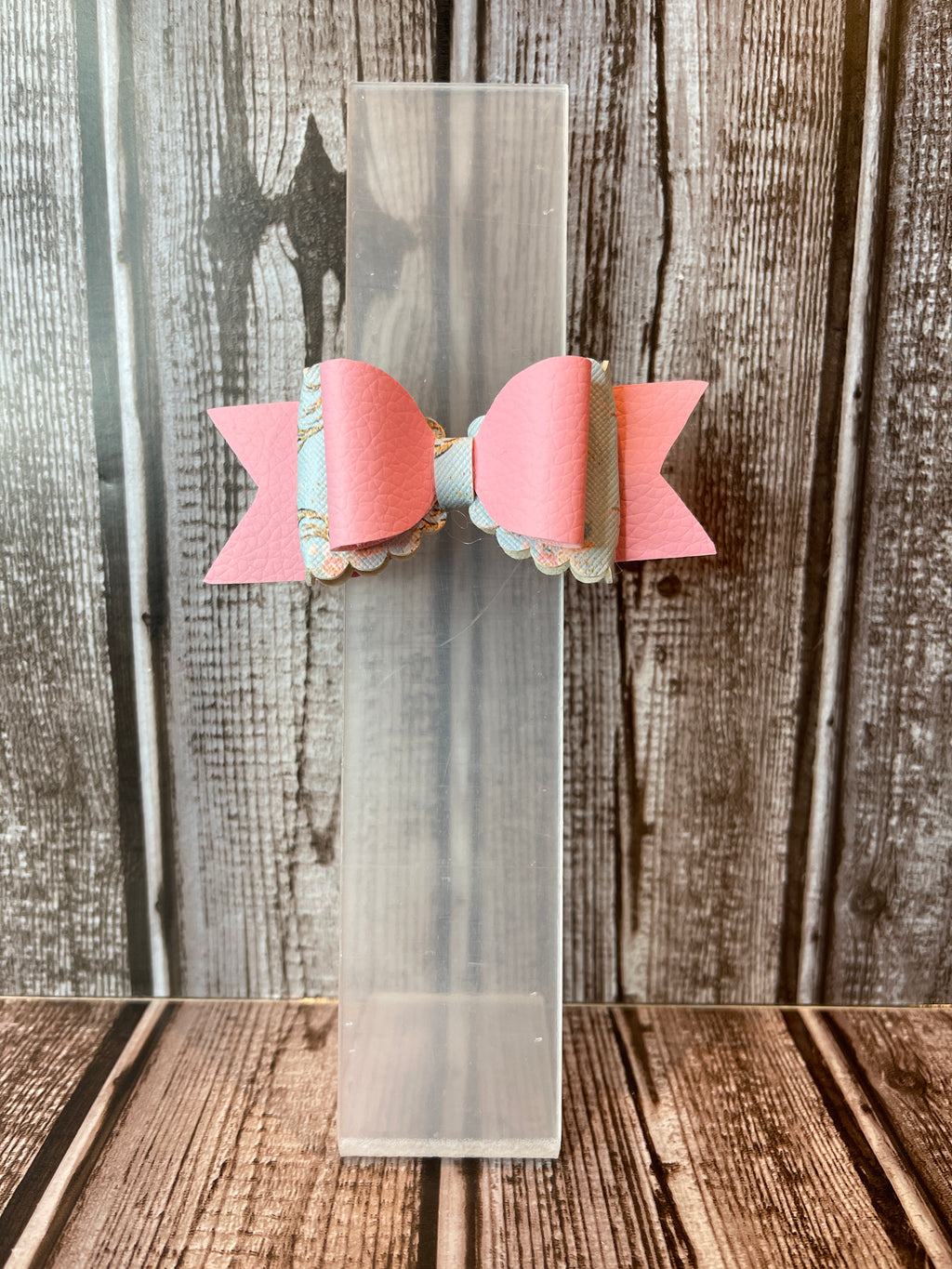 Pink with scallop blue with deer faux leather hair bows