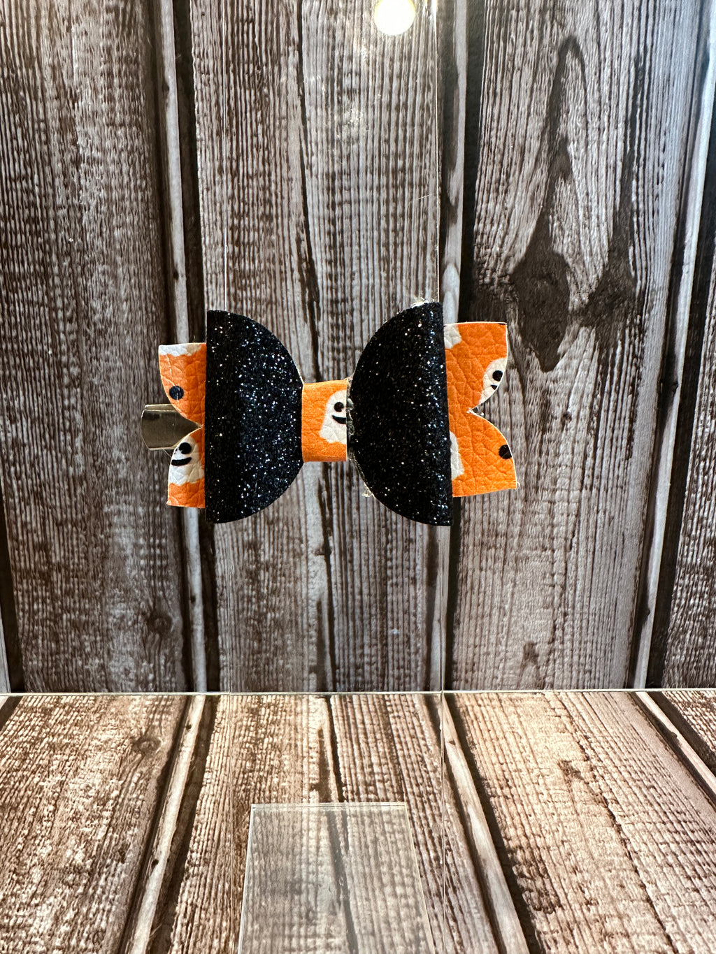 Orange 3 inch Ghost/Black Glitter Hair Bows