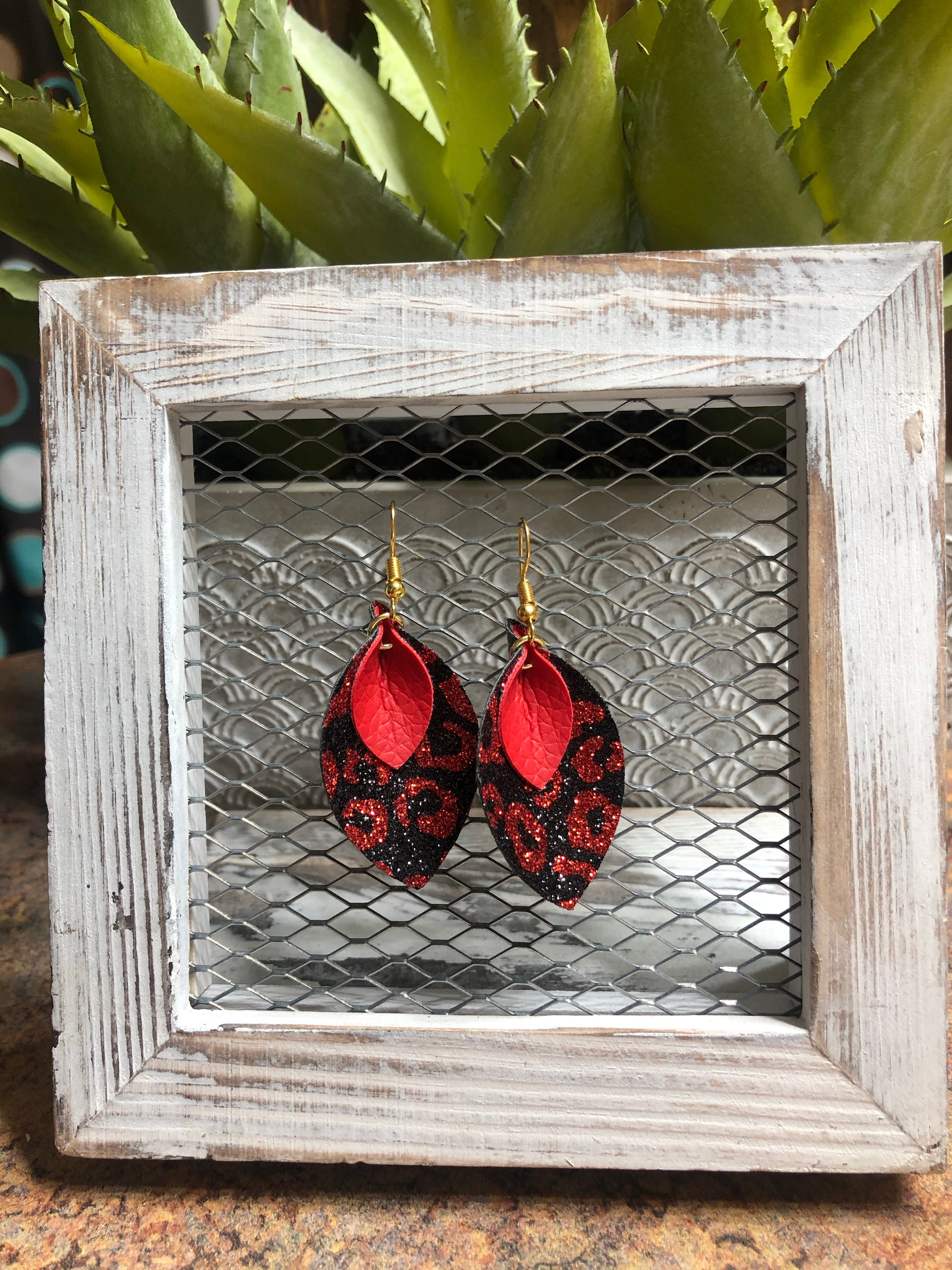 Sparkle Logo Brown Cheetah Print Up-cycle Earrings – Red Bison Home