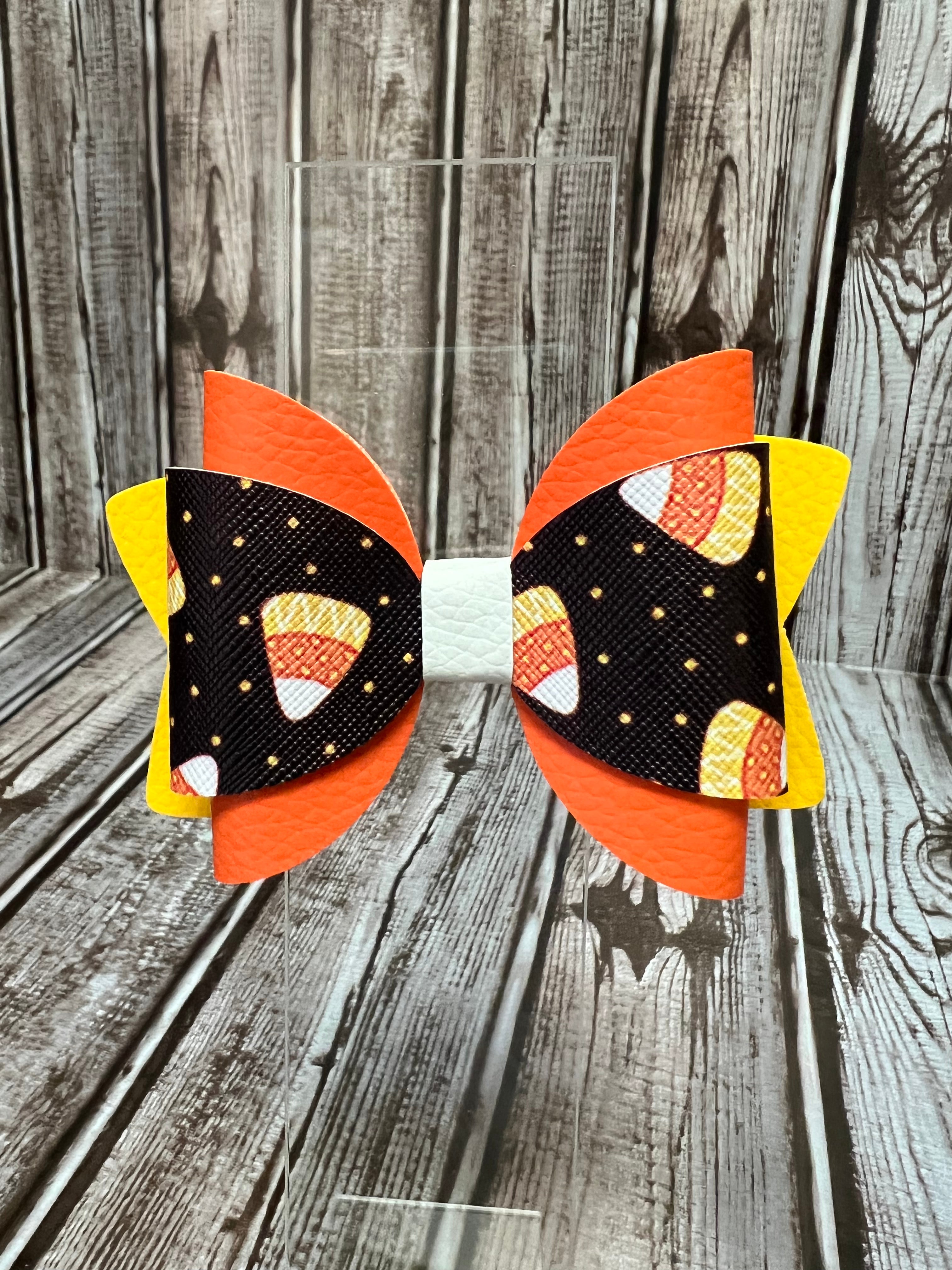 3 1/2inch Candy corn faux leather bow