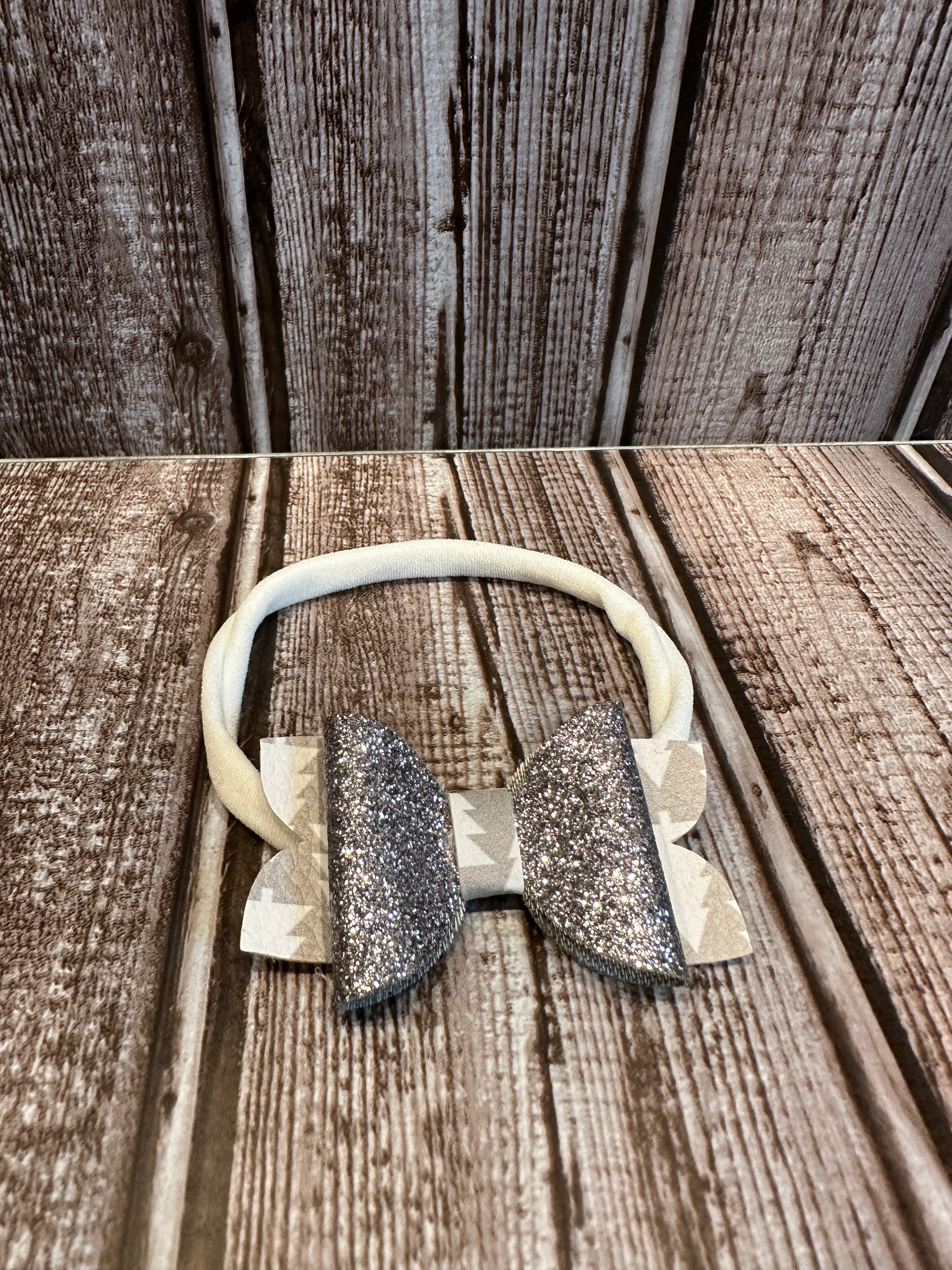 Grey With White Snowman/Silver Glitter 3 inch Hair Bands