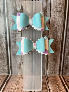 Blue and purple poke a dot faux leather hair bows