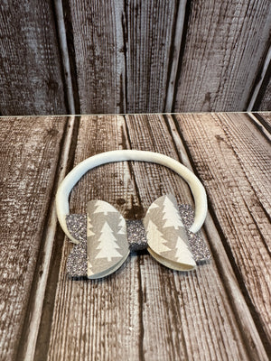 Grey With White Snowman/Silver Glitter 3 inch Hair Bands