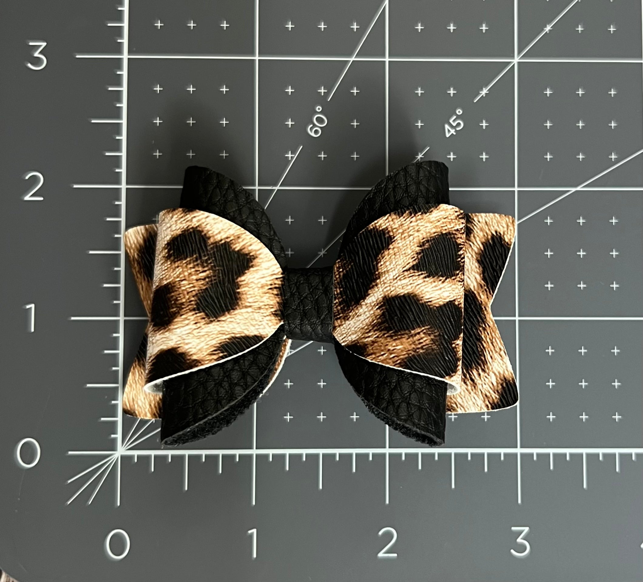 3 inch layered leopard/black faux leather hair bow