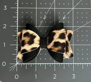 3 inch layered leopard/black faux leather hair bow